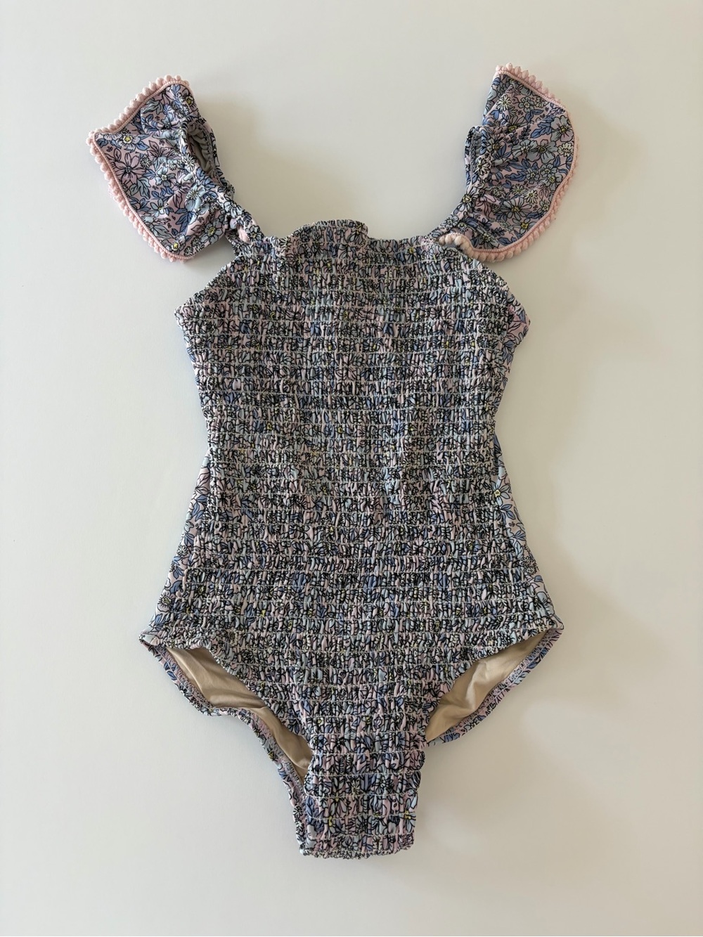 Shade Critters Girls Blue And Pink Smocked One Piece Swimsuit Size 6